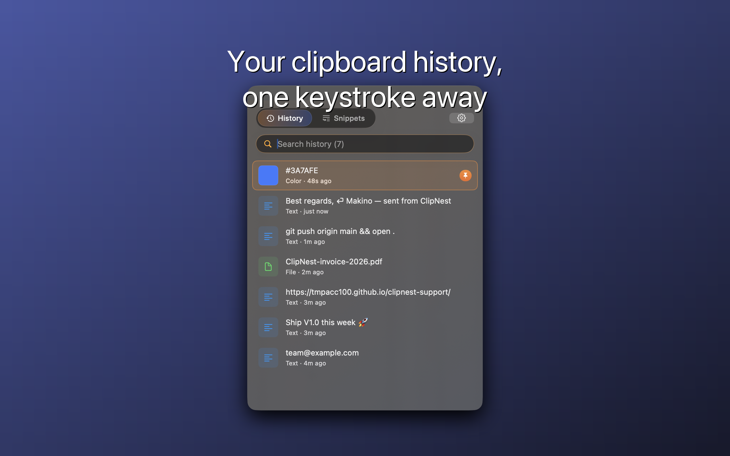 ClipNest clipboard history